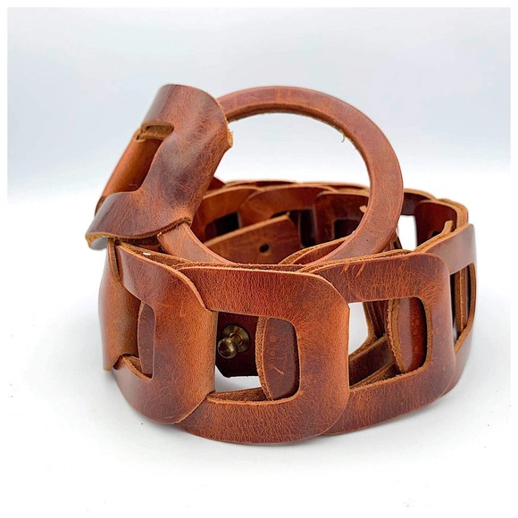 Anthropologie Accessories - Brave Inian Skrunchy Woven Brown Leather Link Belt